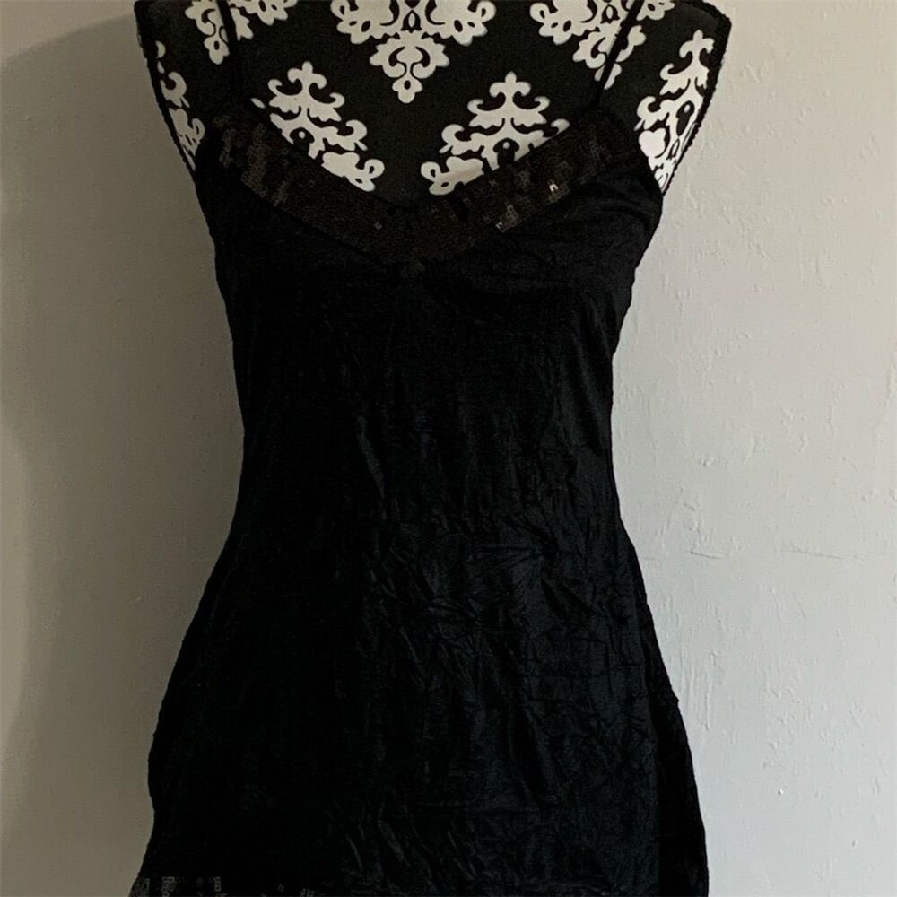 VTG. Black Arden B. Crinkle Sequins Top V-Neck Party Cocktail Evening M/L